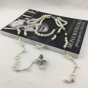 🌊Vivienne Westwood Irregular Three Row Pearl Bas Relief Choker in Silver